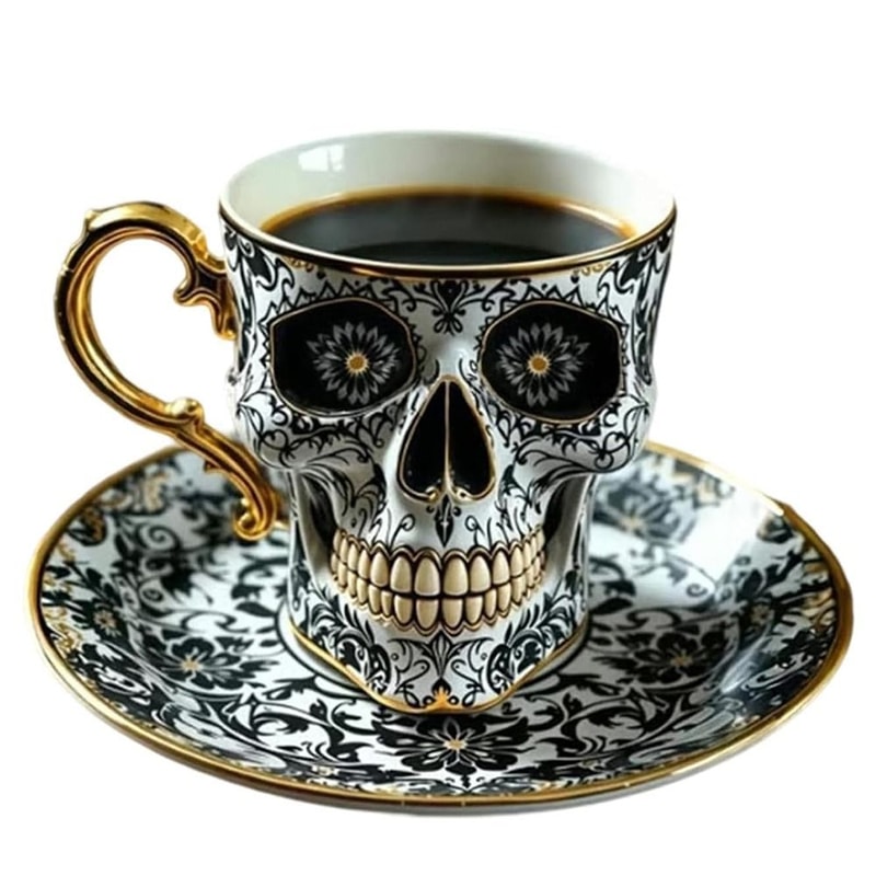 Gothic Skull Crusher Coffee Mug, Stylish Resin Bonehead Design, Skeleton Head Mugs for Collectors