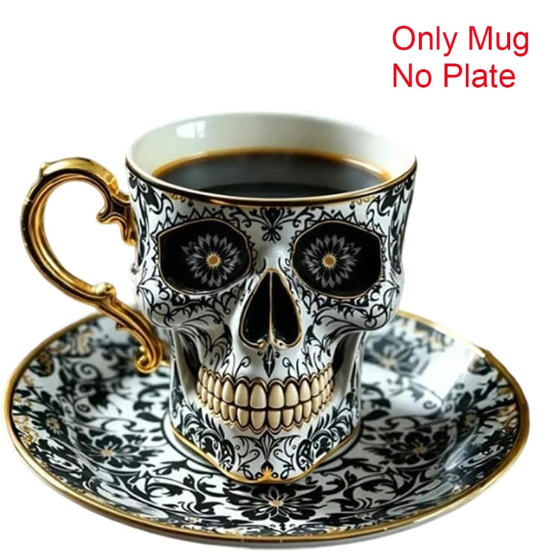 Gothic Skull Crusher Coffee Mug, Stylish Resin Bonehead Design, Skeleton Head Mugs for Collectors