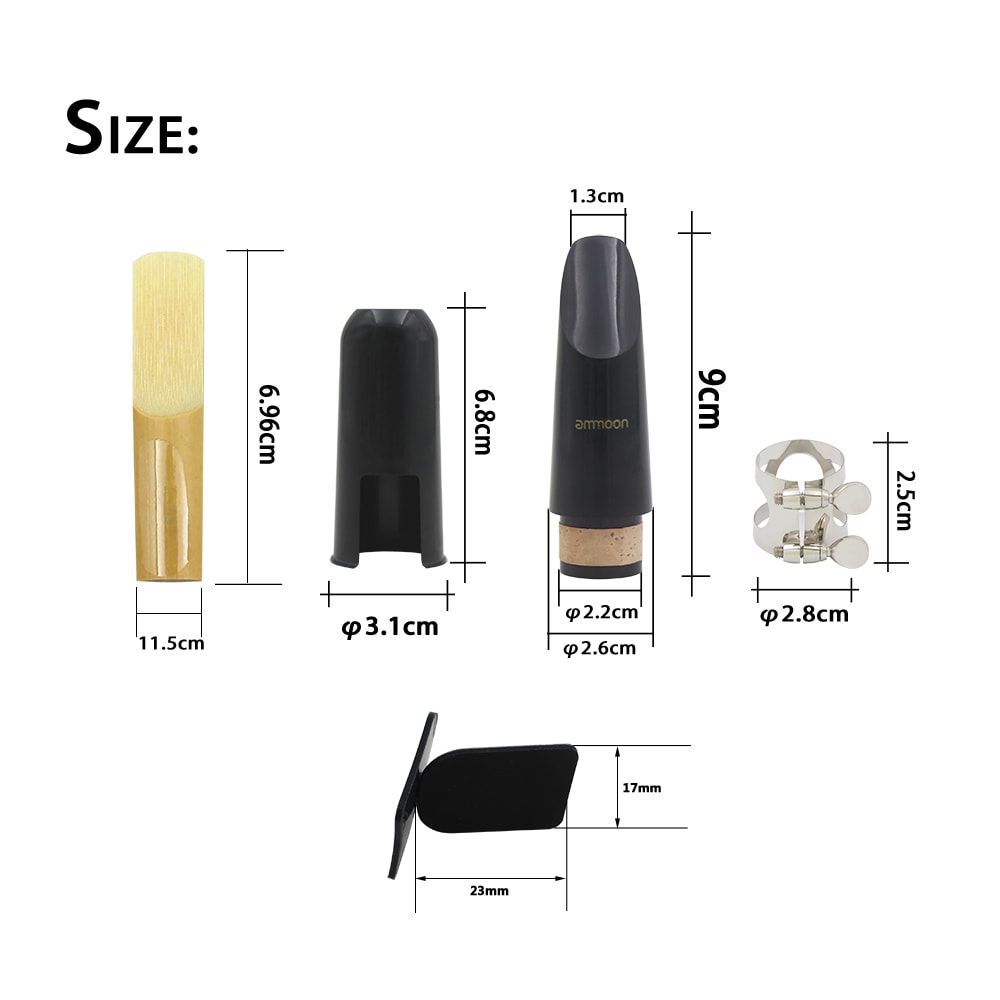 Professional Traditional Bakelite Mouthpiece with Reed, Mouthpiece Patches Pads, Black Pipe Set for Clarinet