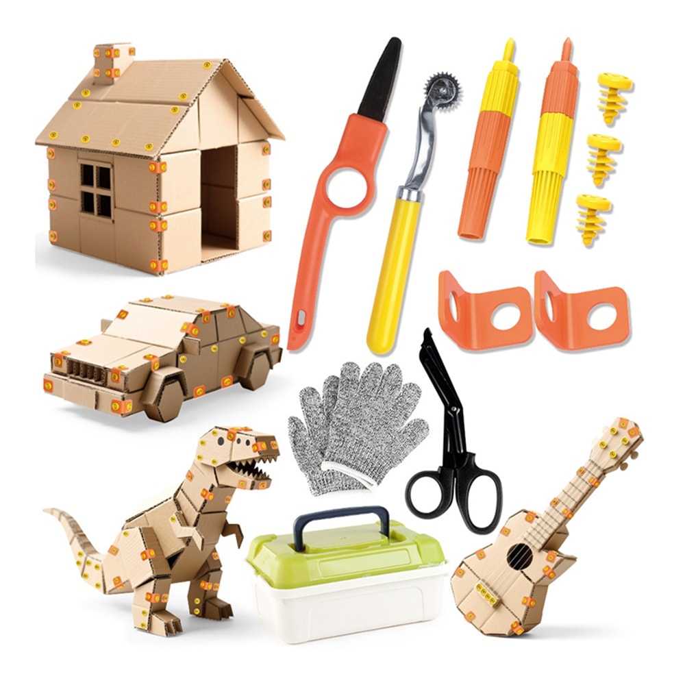Tool Box, Cardboard Tools For Kids With Cutter, Cardboard Construction Kit Ideal For Family, Team Activities