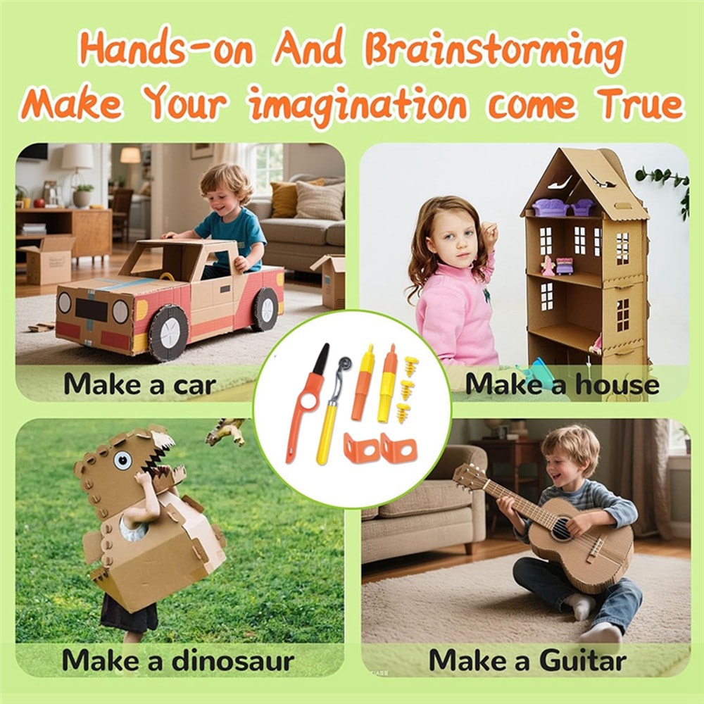 Tool Box, Cardboard Tools For Kids With Cutter, Cardboard Construction Kit Ideal For Family, Team Activities