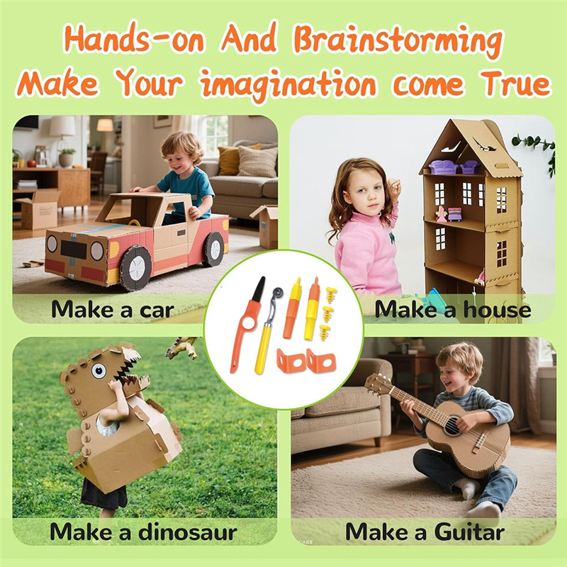 Tool Box, Cardboard Tools For Kids With Cutter, Cardboard Construction Kit Ideal For Family, Team Activities