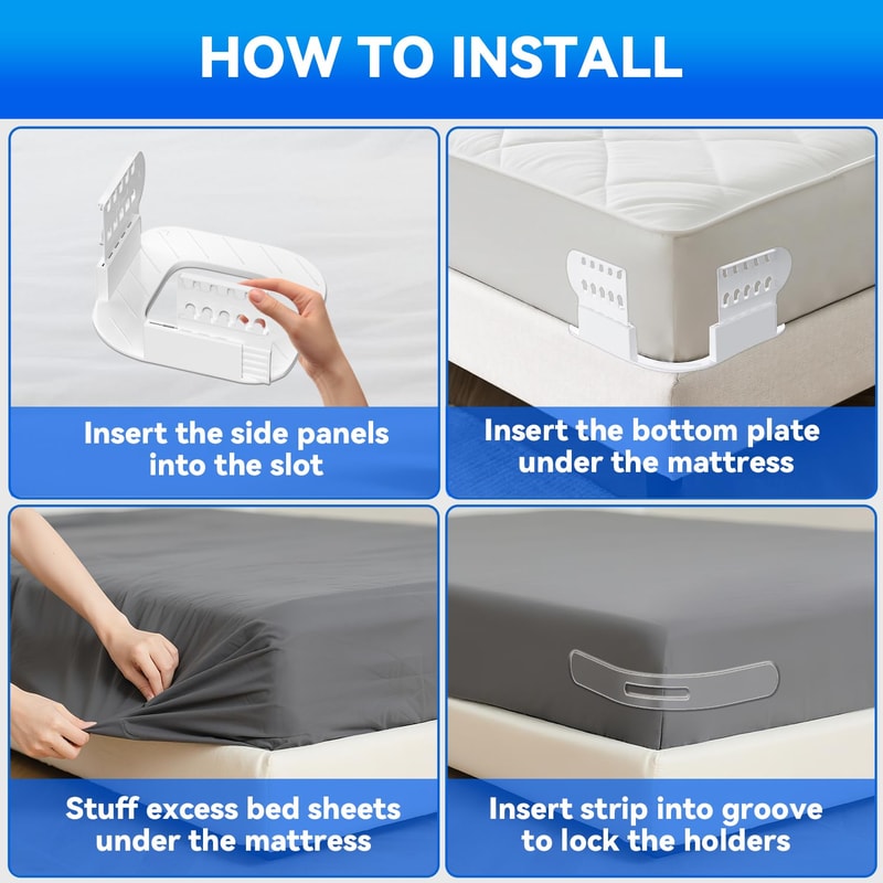 Adjustable Bed Sheet Clips, Fitted Sheet Holder Keep Sheets Firm & Tight, Sheet Holders for Corners