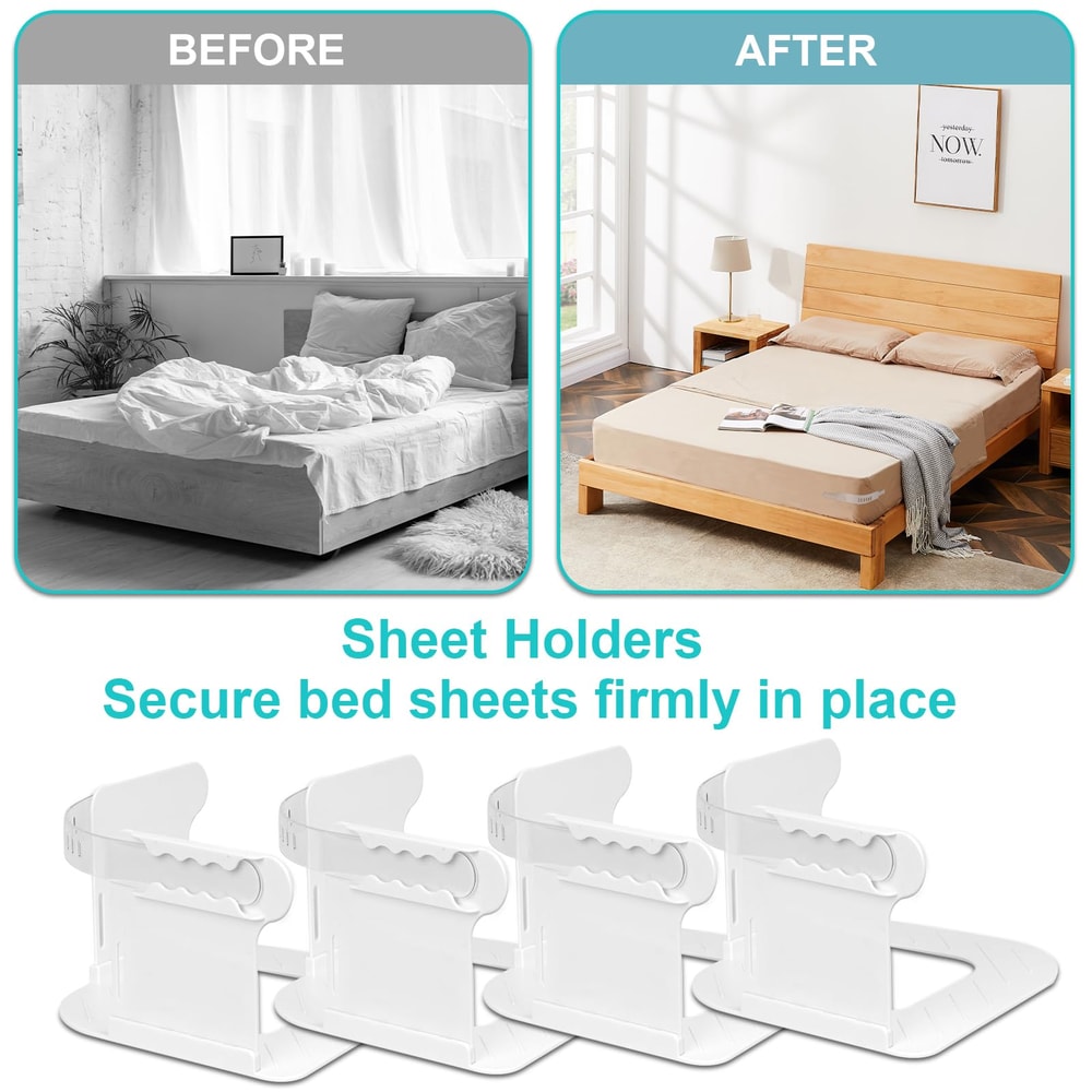 Adjustable Bed Sheet Clips, Fitted Sheet Holder Keep Sheets Firm & Tight, Sheet Holders for Corners