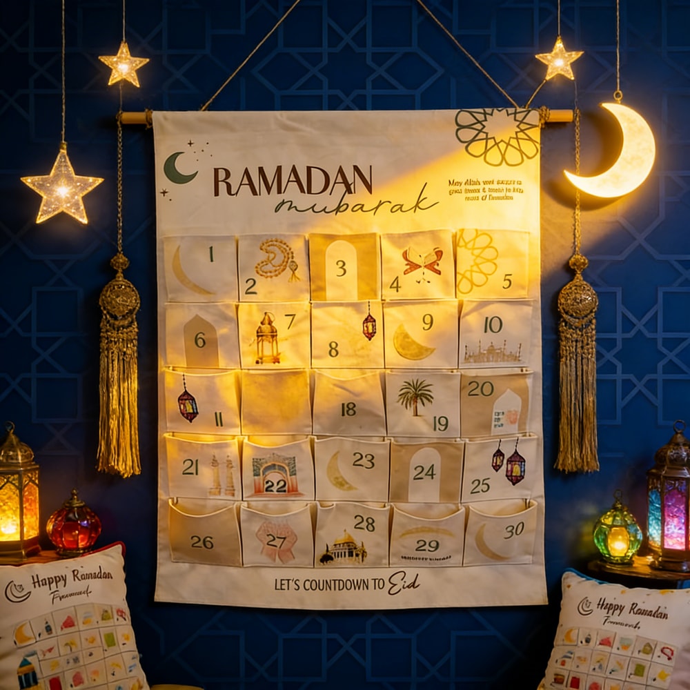 Muslim Children Advent Calendar, Countdown Wall Hanging Gift Bag, Eid Mubarak Holiday Decoration