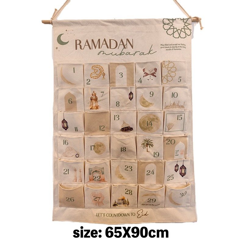 Muslim Children Advent Calendar, Countdown Wall Hanging Gift Bag, Eid Mubarak Holiday Decoration