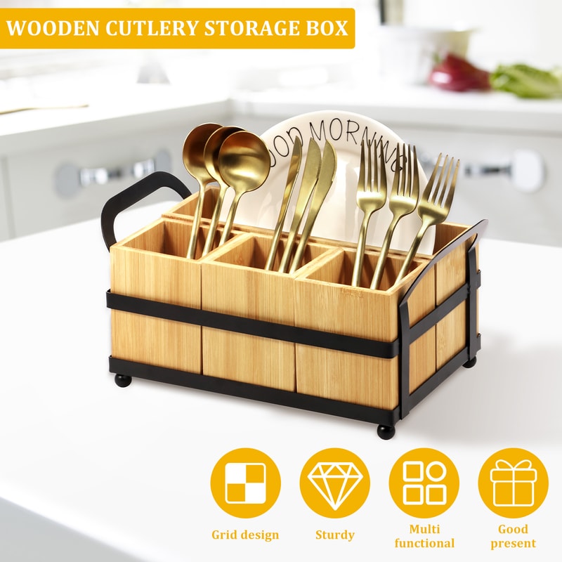 Cooking Utensil Organizer, Compartments Countertop kitchen, With Double Handle, Durable and Stylish