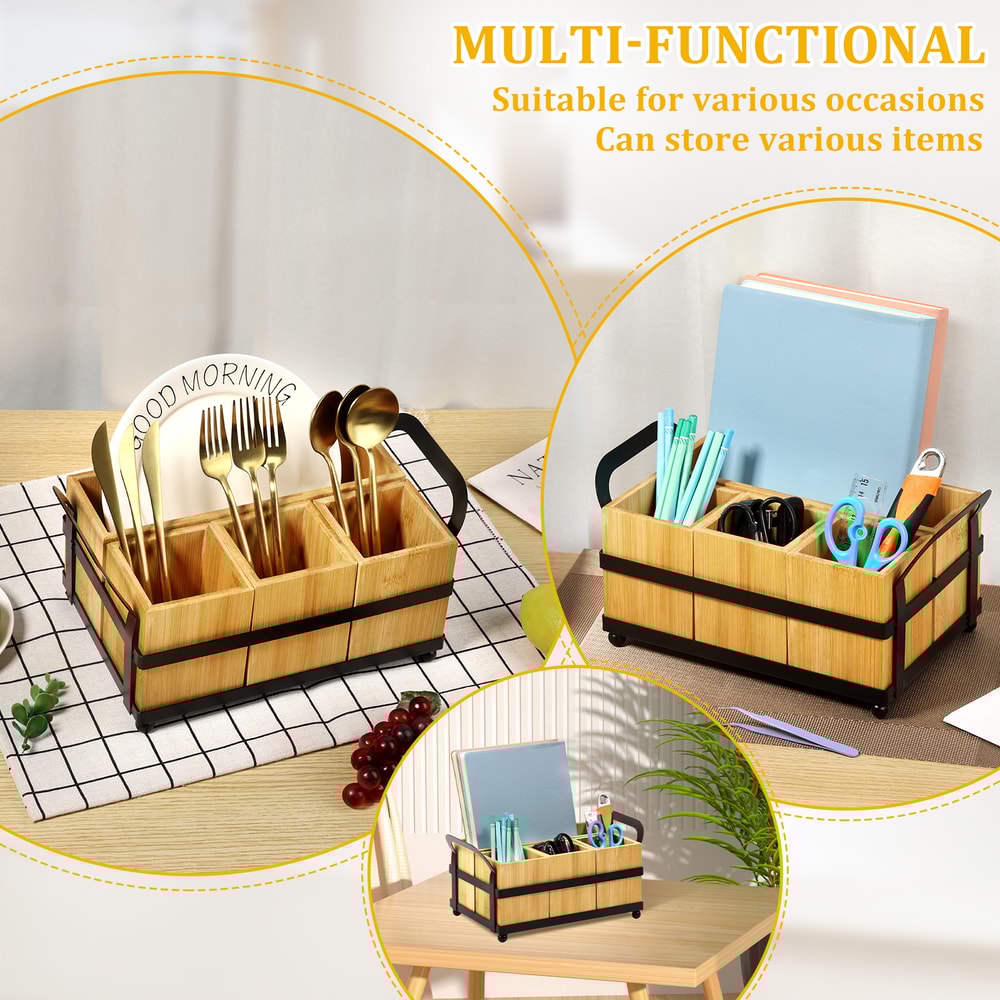 Cooking Utensil Organizer, Compartments Countertop kitchen, With Double Handle, Durable and Stylish