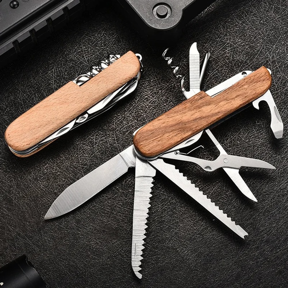 Multifunctional Folding Pocket Knife Stainless Steel Camping Tool With Blade Scissors Bottle Opener Outdoor Survival Accessories