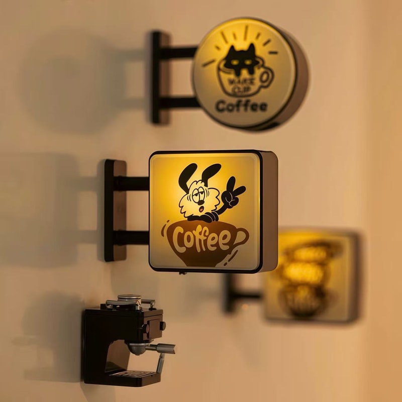 Cat and Dog Pattern Refrigerator Magnet Light, Cute Coffee Theme Decorative Light, Home Decoration