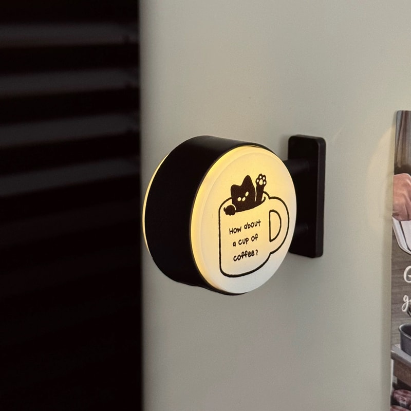 Cat and Dog Pattern Refrigerator Magnet Light, Cute Coffee Theme Decorative Light, Home Decoration