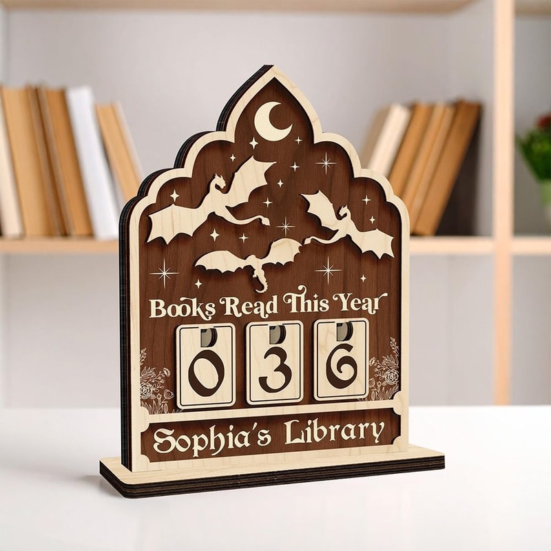 Book Lovers Reading Counter, Wooden Desktop Tracker, Double Thickness Bookshelf Ornaments, Crafts Gifts