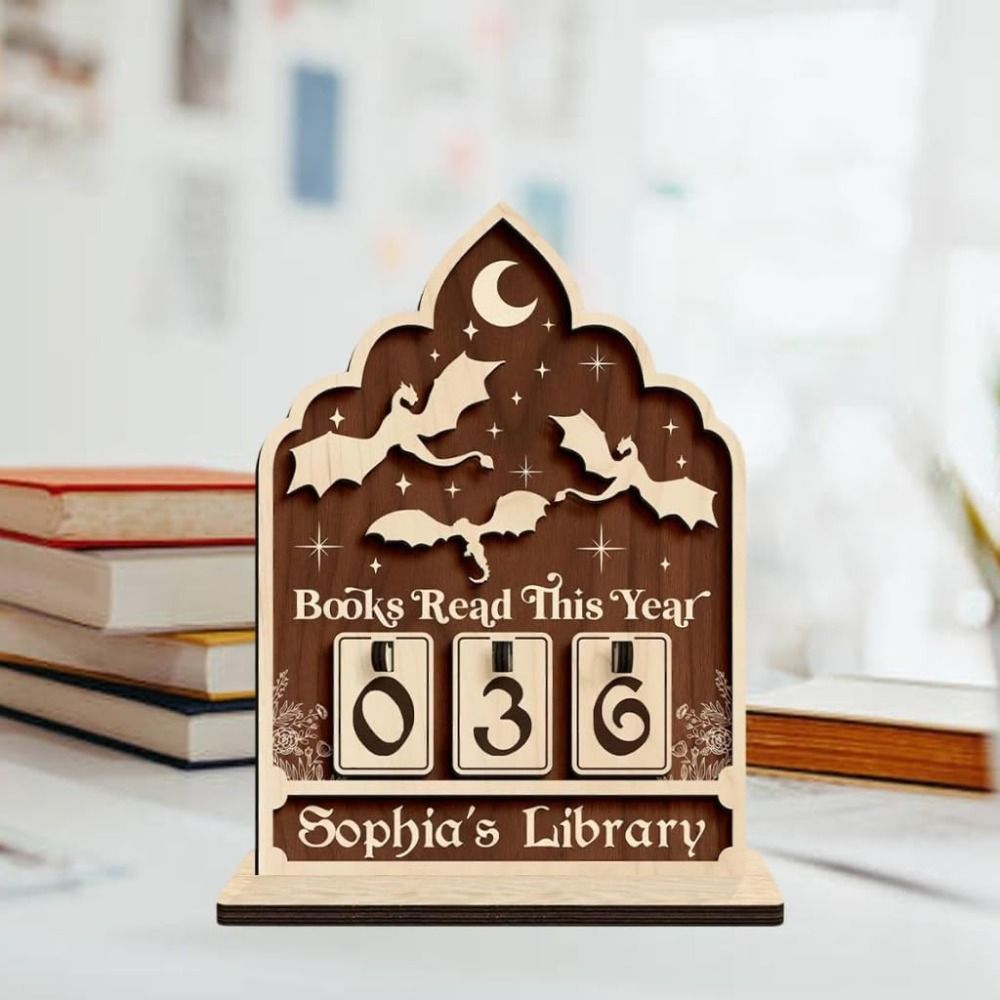 Book Lovers Reading Counter, Wooden Desktop Tracker, Double Thickness Bookshelf Ornaments, Crafts Gifts