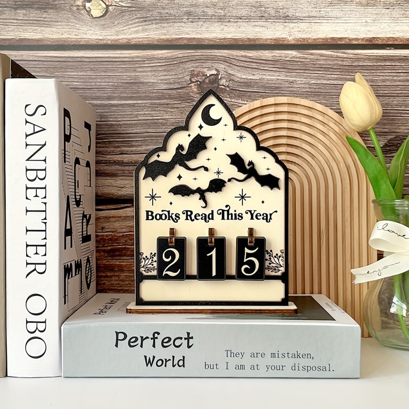 Book Lovers Reading Counter, Wooden Desktop Tracker, Double Thickness Bookshelf Ornaments, Crafts Gifts