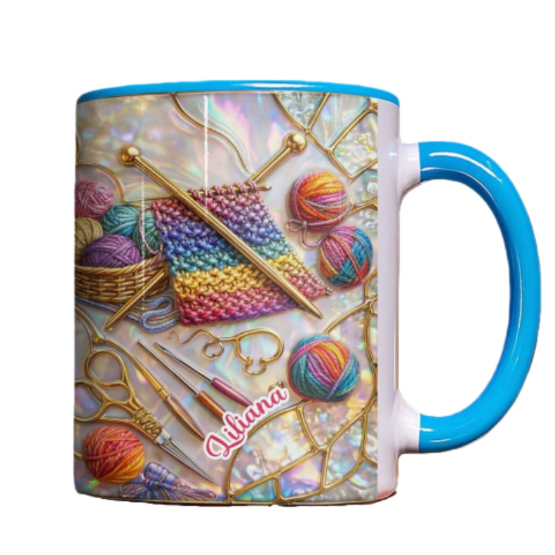 Handcraft Themed Coffee Cup, Knitting Sewing Tools Mug, Office and Home Water Cup, Decorative Item, Perfect Gift
