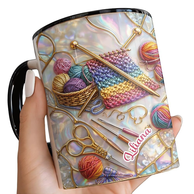 Handcraft Themed Coffee Cup, Knitting Sewing Tools Mug, Office and Home Water Cup, Decorative Item, Perfect Gift