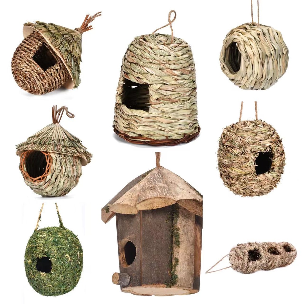 Handwoven Grass Wicker Birdhouse, Assorted Natural Bird Nest Set, Hanging Bird Shelter for Small Birds