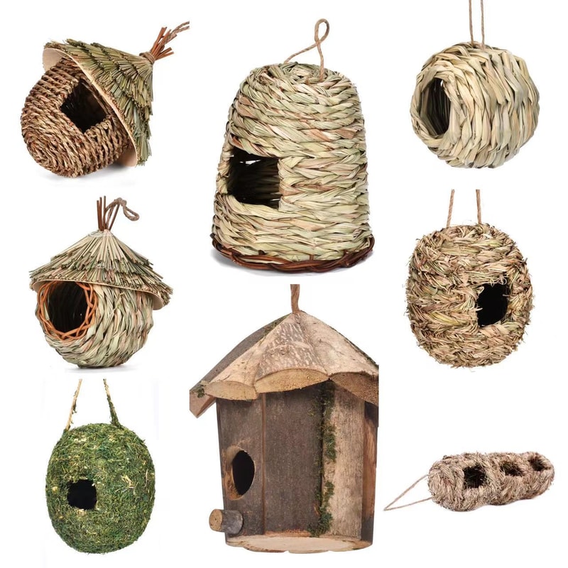 Handwoven Grass Wicker Birdhouse, Assorted Natural Bird Nest Set, Hanging Bird Shelter for Small Birds