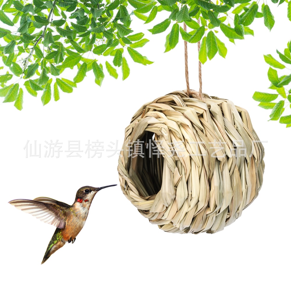 Handwoven Grass Wicker Birdhouse, Assorted Natural Bird Nest Set, Hanging Bird Shelter for Small Birds