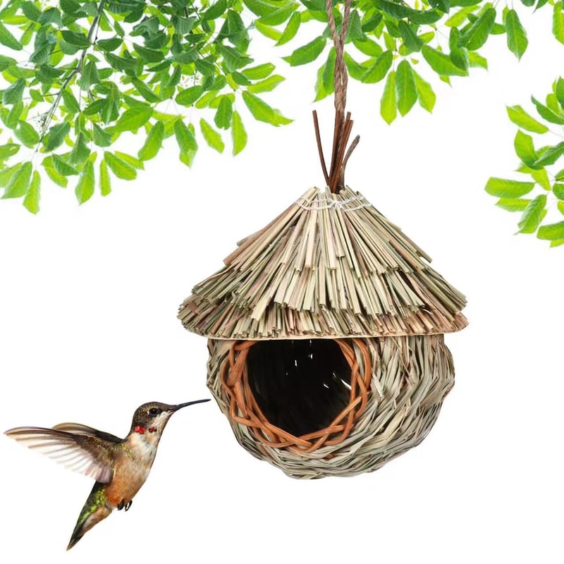Handwoven Grass Wicker Birdhouse, Assorted Natural Bird Nest Set, Hanging Bird Shelter for Small Birds