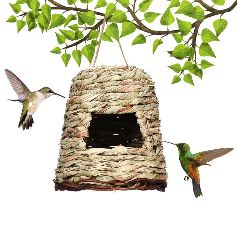 Handwoven Grass Wicker Birdhouse, Assorted Natural Bird Nest Set, Hanging Bird Shelter for Small Birds