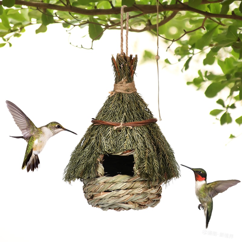 Handwoven Grass Wicker Birdhouse, Assorted Natural Bird Nest Set, Hanging Bird Shelter for Small Birds