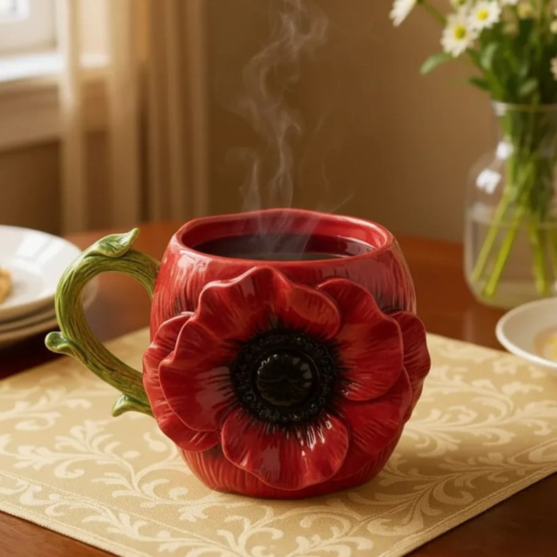 Decorative Flower-patterned Mug, Coffee Cup, Multiple Styles Available, Flower-shaped Drinking Cup for Office and Home,