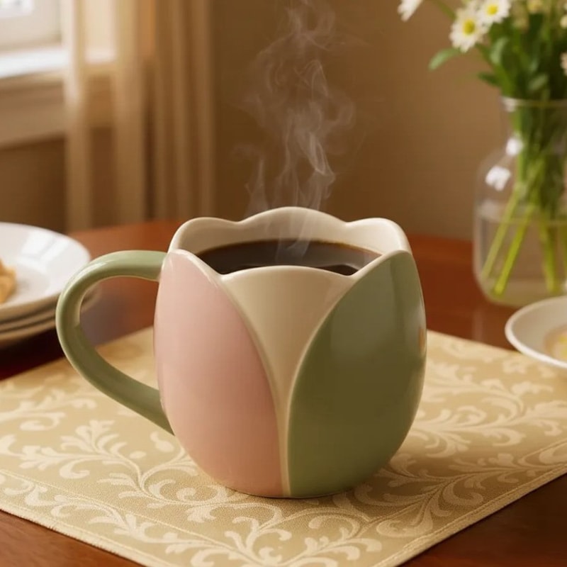 Decorative Flower-patterned Mug, Coffee Cup, Multiple Styles Available, Flower-shaped Drinking Cup for Office and Home,