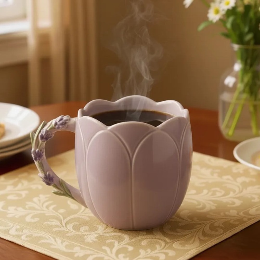 Decorative Flower-patterned Mug, Coffee Cup, Multiple Styles Available, Flower-shaped Drinking Cup for Office and Home,