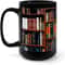 Retro Book Pattern Mug, Literary Black Ceramic Coffee Cup, Vintage Bookshelf Theme, Book Lover Gift Mug