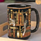 Retro Book Pattern Mug, Literary Black Ceramic Coffee Cup, Vintage Bookshelf Theme, Book Lover Gift Mug