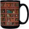 Retro Book Pattern Mug, Literary Black Ceramic Coffee Cup, Vintage Bookshelf Theme, Book Lover Gift Mug
