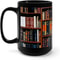 Retro Book Pattern Mug, Literary Black Ceramic Coffee Cup, Vintage Bookshelf Theme, Book Lover Gift Mug