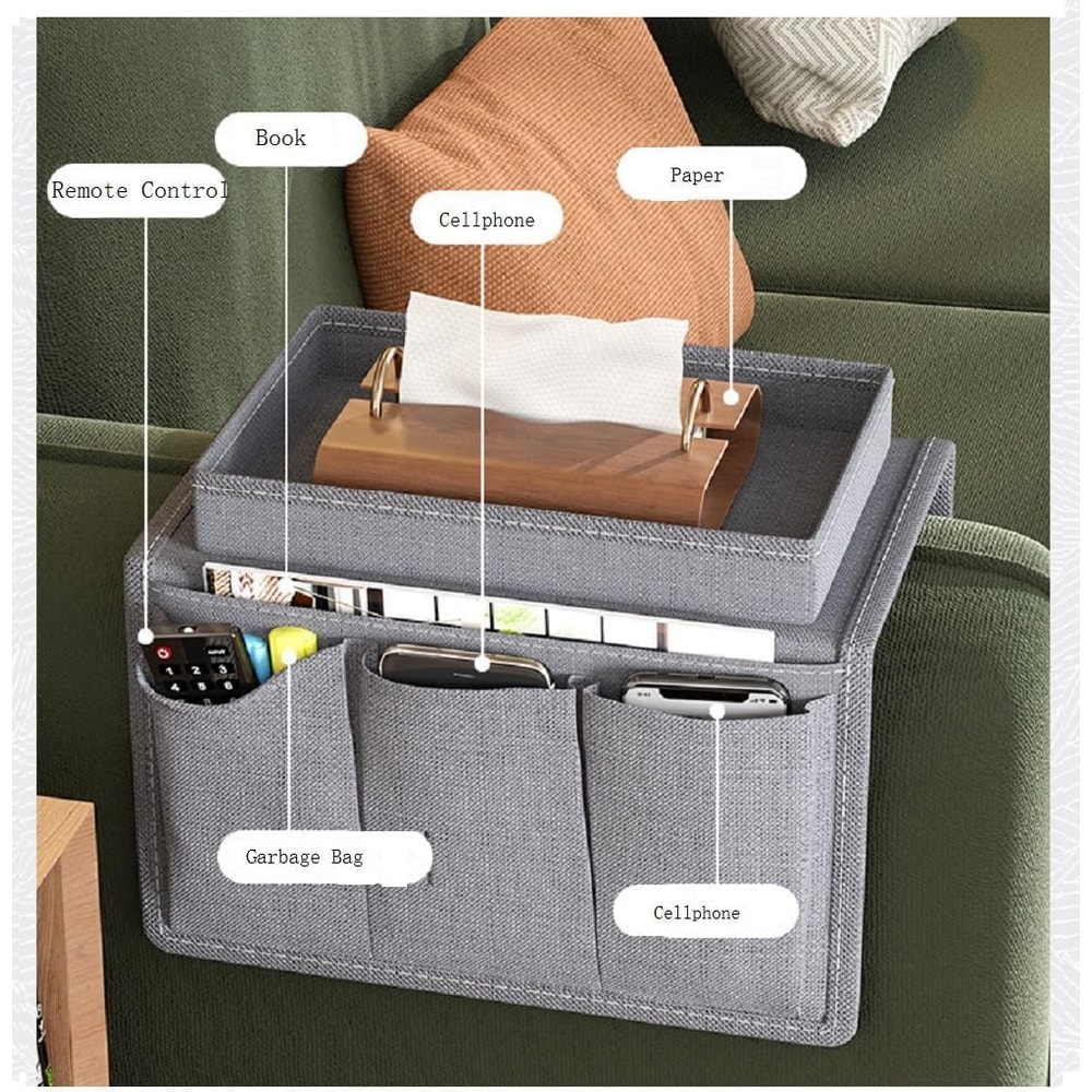 Fabric Couch Caddy Pockets, Multilayer Sofa Storage Organizer for Remote, Cellphone, Tissue, Home Living Room Tidying