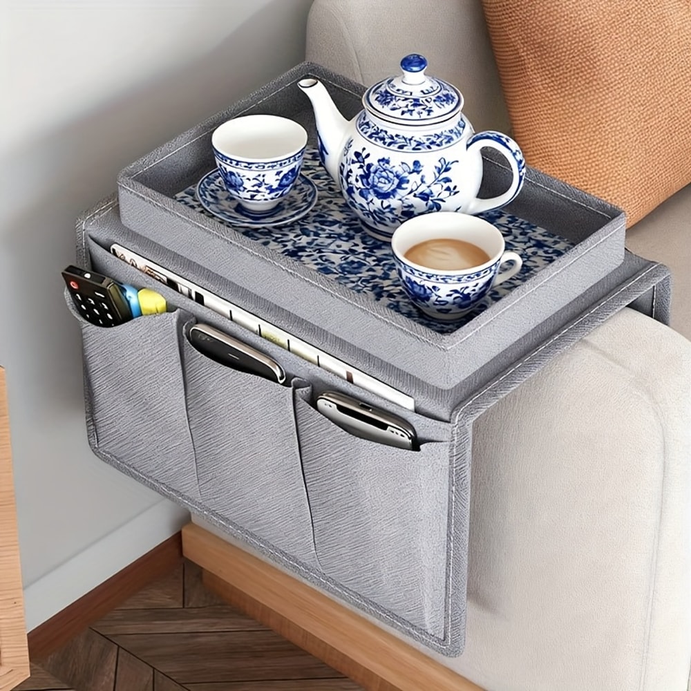 Fabric Couch Caddy Pockets, Multilayer Sofa Storage Organizer for Remote, Cellphone, Tissue, Home Living Room Tidying