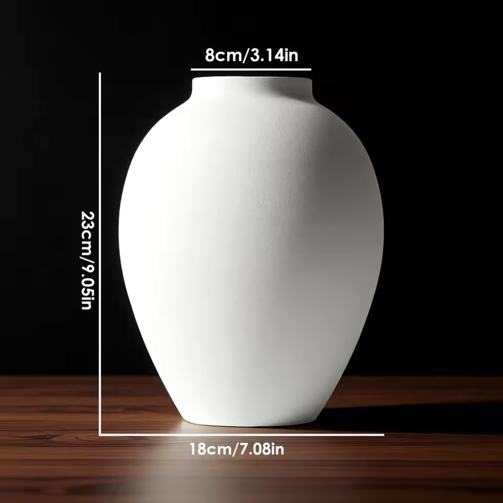 Retro Clay Pot, Medieval Style White Ceramic Vase, Flower Arrangement Decoration for Living Room, Kitchen Table Ornament