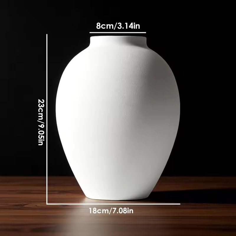 Retro Clay Pot, Medieval Style White Ceramic Vase, Flower Arrangement Decoration for Living Room, Kitchen Table Ornament