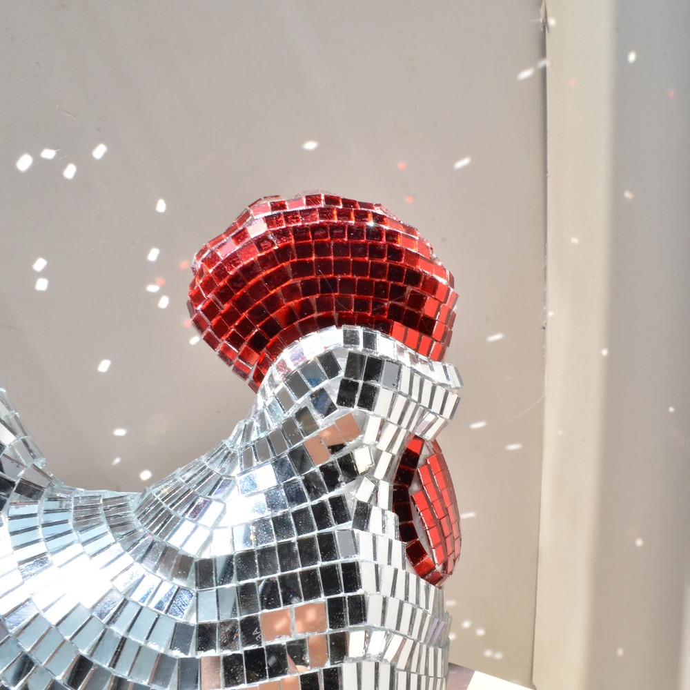Disco Ball Rooster Chicken Mirror Ornament, Party Decoration, Birthday Gift Sculpture