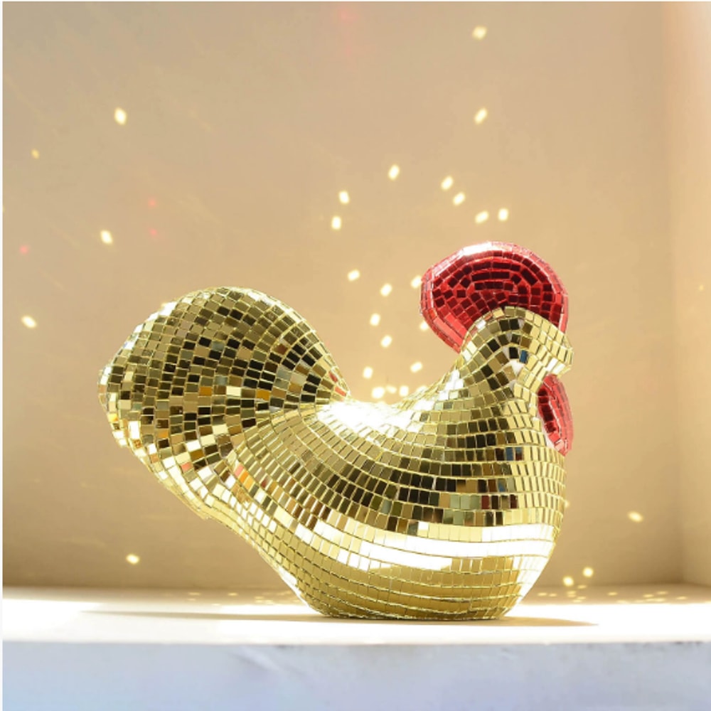Disco Ball Rooster Chicken Mirror Ornament, Party Decoration, Birthday Gift Sculpture