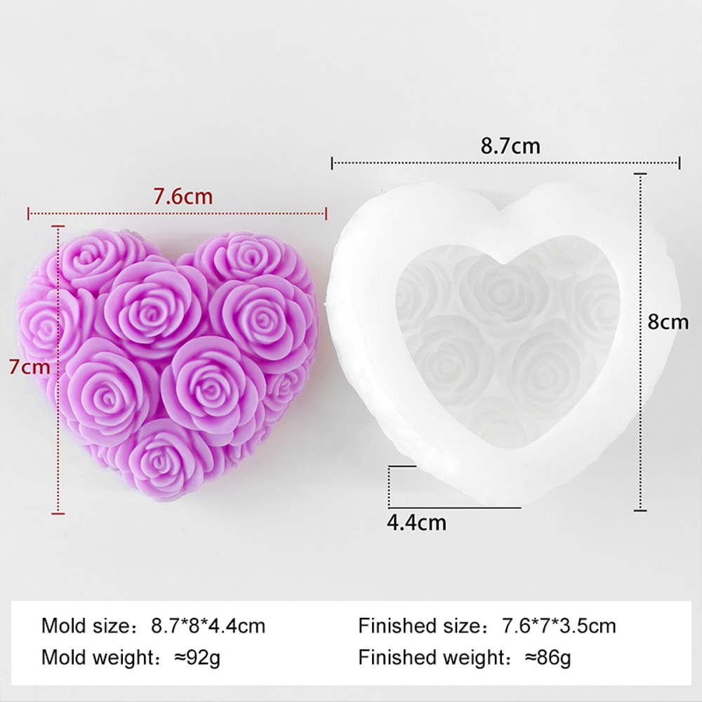 DIY Rose Heart Silicone Mold, Aromatherapy Plaster Resin Mold for Candle Making, Perfect Valentine's Day Craft