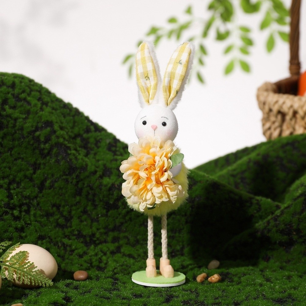 Cute Easter Bunny Figurine With Flower Skirt, Fabric Holiday Decoration for Living Room Home Decor