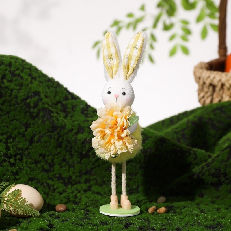 Cute Easter Bunny Figurine With Flower Skirt, Fabric Holiday Decoration for Living Room Home Decor