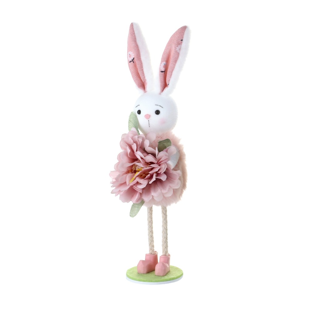 Cute Easter Bunny Figurine With Flower Skirt, Fabric Holiday Decoration for Living Room Home Decor