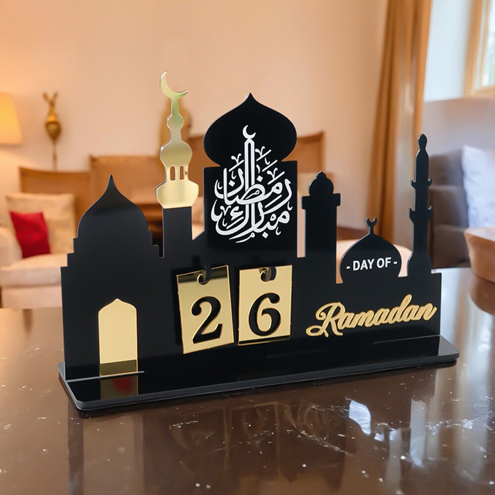 Eid Al-Fitr Countdown Calendar, Acrylic Ramadan Countdown Decoration with Replaceable Numbers