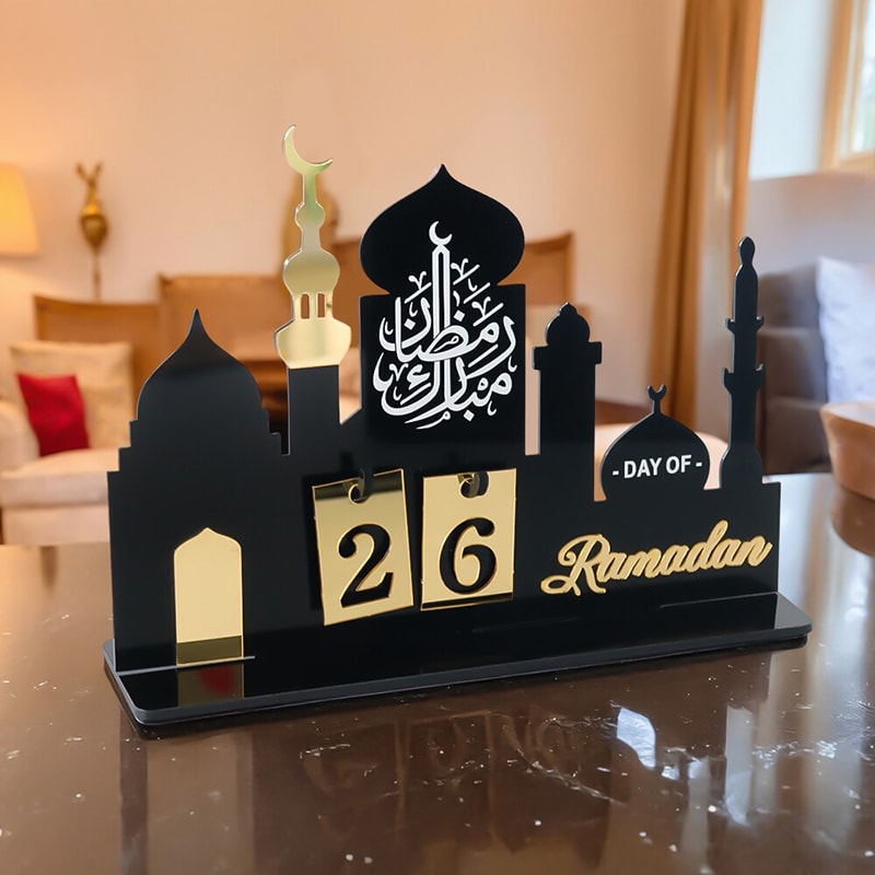 Eid Al-Fitr Countdown Calendar, Acrylic Ramadan Countdown Decoration with Replaceable Numbers