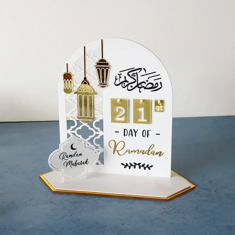 Eid Al-Fitr Countdown Calendar, Acrylic Ramadan Countdown Decoration with Replaceable Numbers
