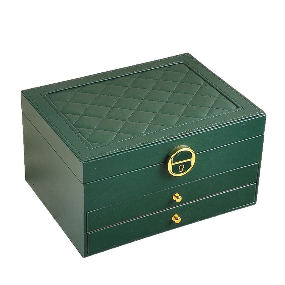 Textured Leather Jewelry Box, Three-Tier Storage for Bracelets, Rings, Earrings, with Metal Clasp, Gift Box Organizer