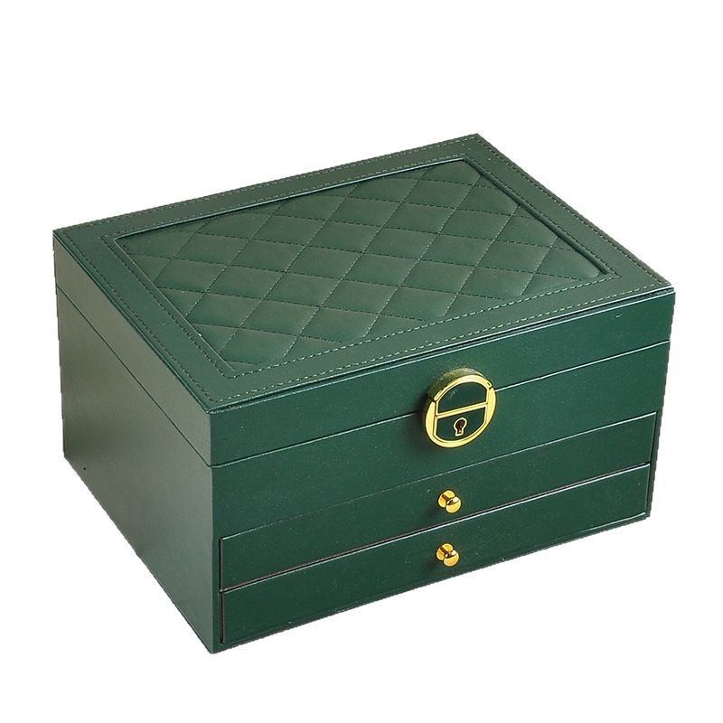 Textured Leather Jewelry Box, Three-Tier Storage for Bracelets, Rings, Earrings, with Metal Clasp, Gift Box Organizer