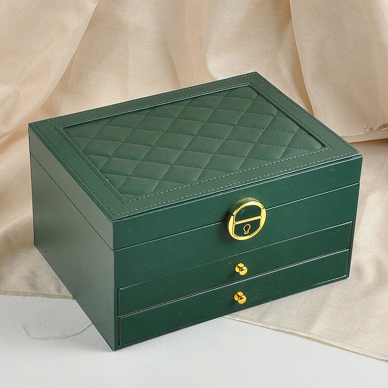 Textured Leather Jewelry Box, Three-Tier Storage for Bracelets, Rings, Earrings, with Metal Clasp, Gift Box Organizer
