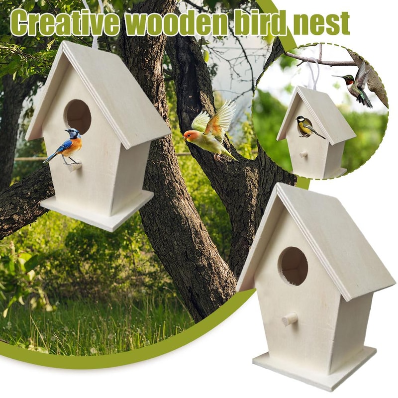 Wooden Bird Nest, Bird Feeder, Mini Wooden Birdhouse, Garden Hanging Birdhouse for Creative Yard Decoration